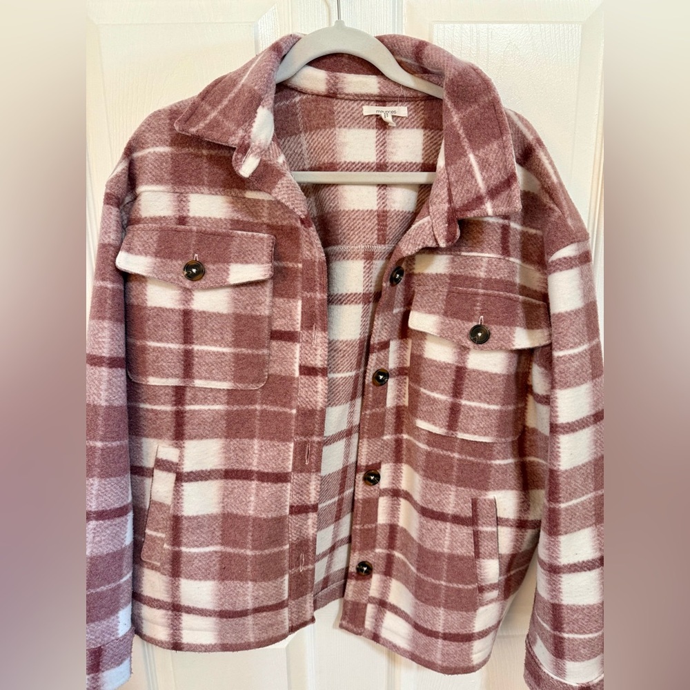 Maurices Pink and White Plaid Shortie Shacket Medium